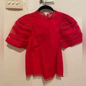 Sea NY Red Cotton Puff Sleeve Top, Size 0